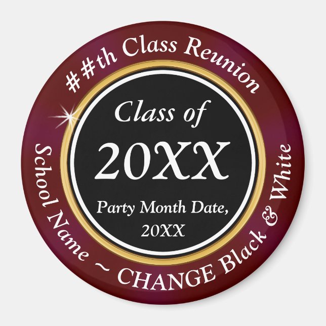 Burgundy, Black and White, Class Reunion Favours Magnet (Front)