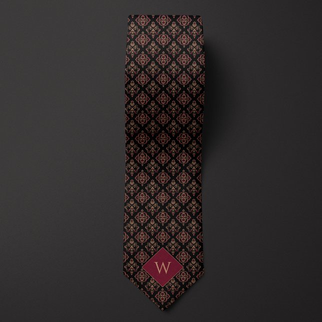 Burgundy & Black Arabesque Monogram Tie (Creator Uploaded)
