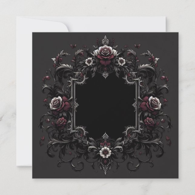 Burgundy Black Blank Card Template, Invitation (Front)