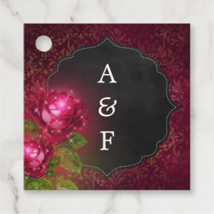 Burgundy & Black Chalkboard Damask Floral Wedding Favour Tags