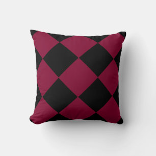 Burgundy Black Chequered Diamond Pattern Cushion