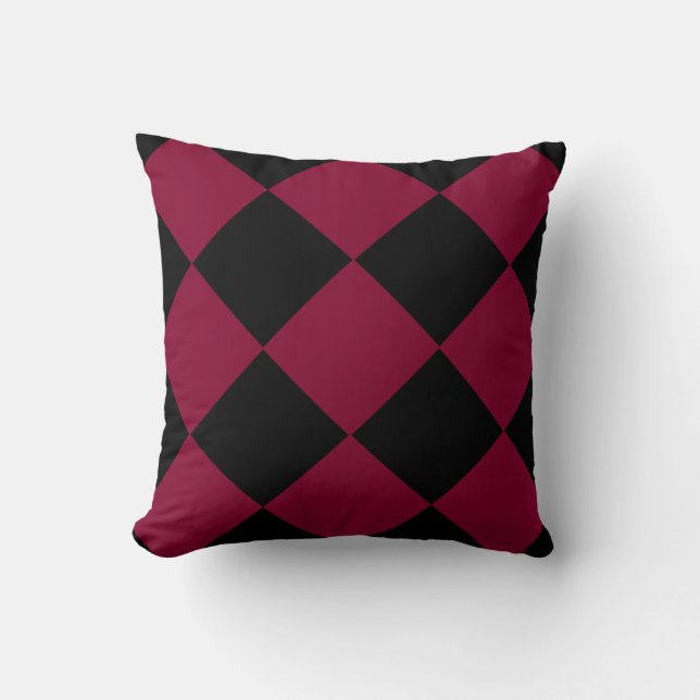Burgundy Black Chequered Diamond Pattern Cushion (Front)