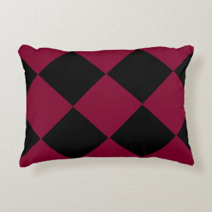 Burgundy Black Chequered Diamond Pattern Decorative Cushion