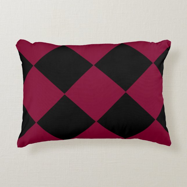 Burgundy Black Chequered Diamond Pattern Decorative Cushion (Front)