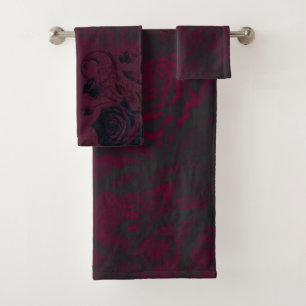Burgundy & Black Dark Garden Gothic Glam Bath Towel Set