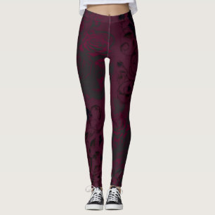 Burgundy & Black Dark Garden Gothic Glam Leggings
