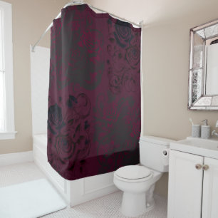 Burgundy & Black Dark Garden Gothic Glam Shower Curtain