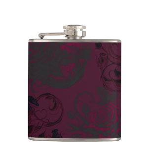 Burgundy & Black Dark Garden Gothic Glam Wedding Hip Flask
