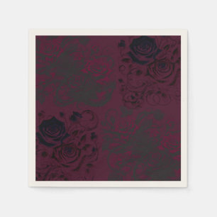 Burgundy & Black Dark Garden Gothic Glam Wedding Napkin