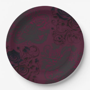 Burgundy & Black Dark Garden Gothic Glam Wedding Paper Plate
