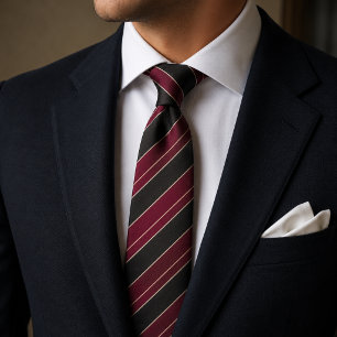 Burgundy & Black Diagonal Striped Gold Pinstripes Tie
