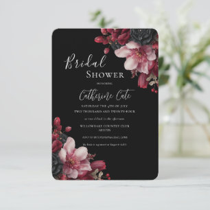 Burgundy & Black Elegant Floral Bridal Invitation