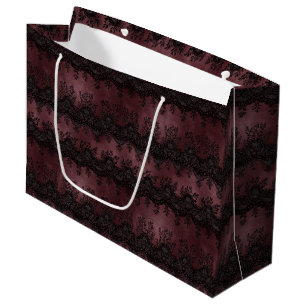Burgundy Black Faux Lace Bridal Shower Large Gift Bag