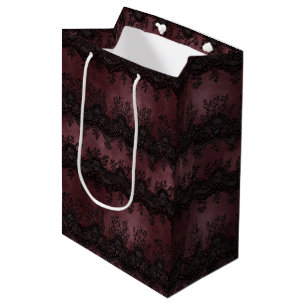 Burgundy Black Faux Lace Bridal Shower Medium Gift Bag