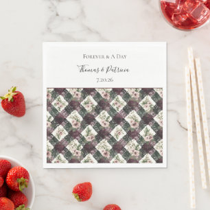 Burgundy Black Faux Lace Floral Wedding Napkin