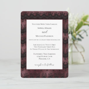 Burgundy Black Faux Lace Wedding Invitation
