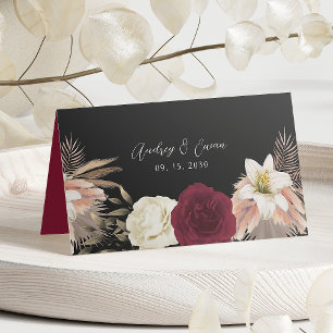 Burgundy Black Floral Wedding Place Card