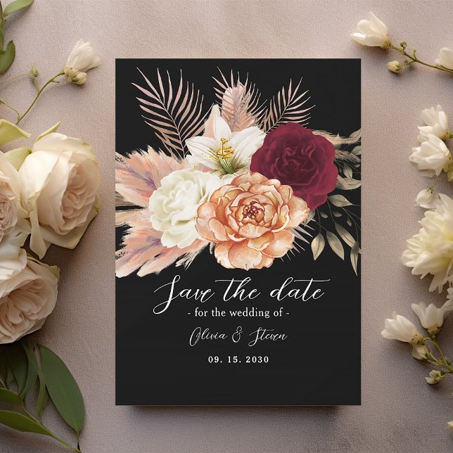 Burgundy Black Floral Wedding Save The Date (Creator Uploaded)