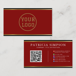 Burgundy Black Gold   QR Code, Logo & Social Media Business Card