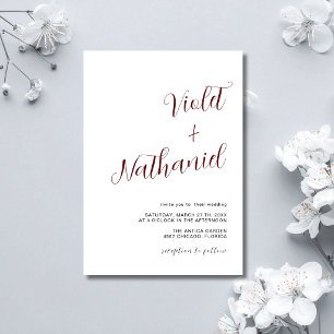 Burgundy Black Minimal Modern Calligraphy Wedding Invitation