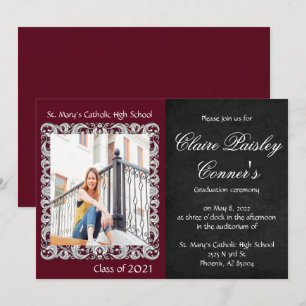 Burgundy & Black Photo Graduation Invitation