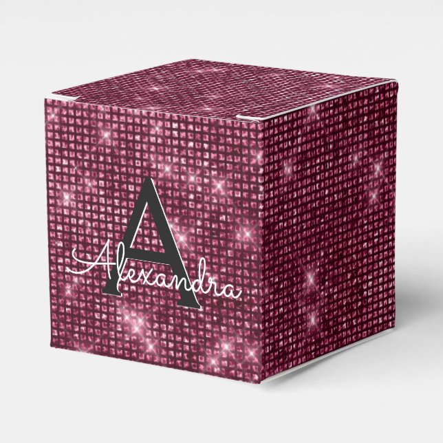 Burgundy & Black Shimmer Monogram - Add Your Name Favour Box (Front Side)