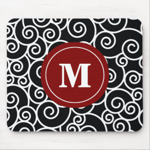 Burgundy Black Swirl Monogram Mouse Pad. Mat