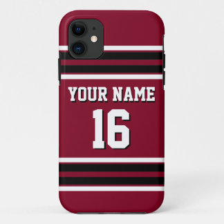 Burgundy Black Team Jersey Custom Number Name iPhone 11 Case
