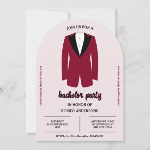 Burgundy Black Tuxedo Bachelor Party Invitation
