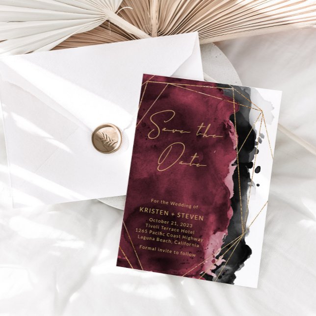 Burgundy & Black Watercolor Save The Date Invitation (Creator Uploaded)