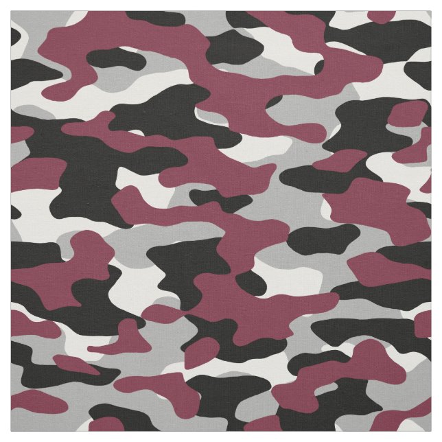 Burgundy, Black, White and Grey Camo Fabric (Swatch)