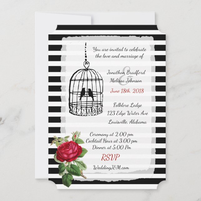 Burgundy Black White Birdcage Wedding Invitations (Front)
