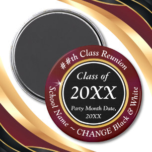 Burgundy Black White, Class Reunion Magnets Favour