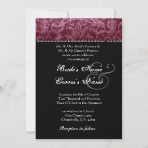 Burgundy Black White Damask Wedding Invitation