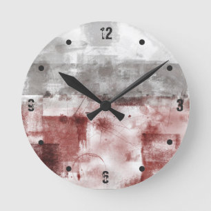 Burgundy Black White Gray abstract Round Clock