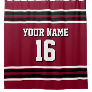 Burgundy Black White Stripes Sports Jersey Shower Curtain