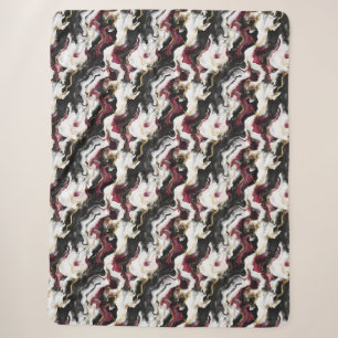 Burgundy Black White Swirl Abstract Sherpa Blanket