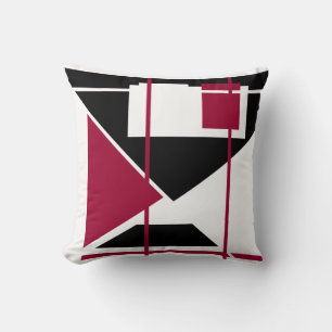 Burgundy Black White Triangular Geometric Design Cushion