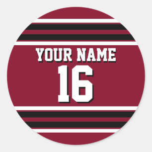 Burgundy Black Wht Team Jersey Custom Number Name Classic Round Sticker