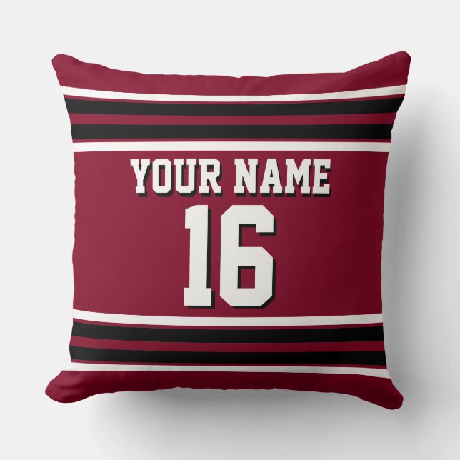 Burgundy Black Wht Team Jersey Custom Number Name Cushion (Front)