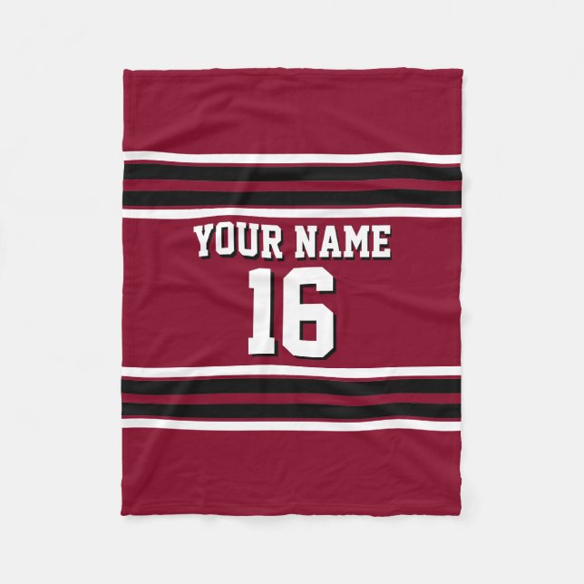 Burgundy Black Wht Team Jersey Custom Number Name Fleece Blanket (Front)