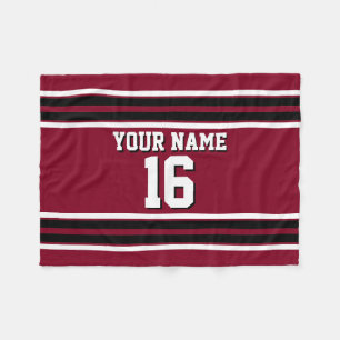 Burgundy Black Wht Team Jersey Custom Number Name Fleece Blanket