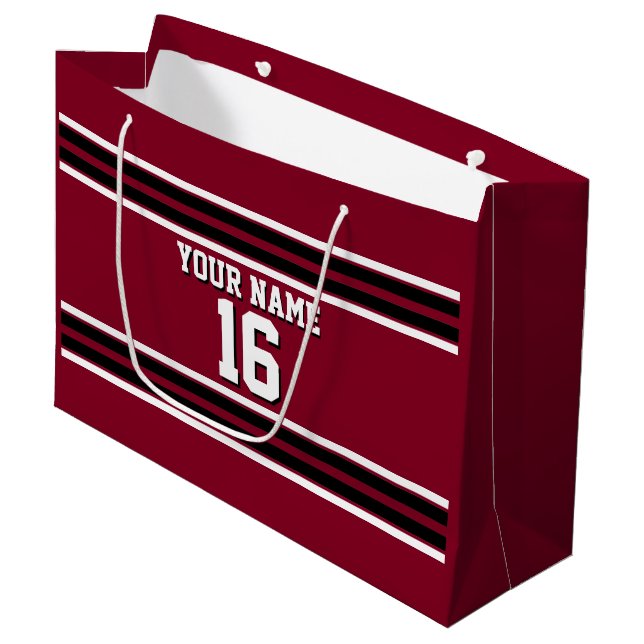 Burgundy Black Wht Team Jersey Custom Number Name Large Gift Bag (Front Angled)
