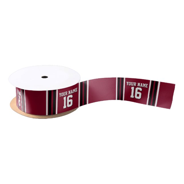 Burgundy Black Wht Team Jersey Custom Number Name Satin Ribbon (Spool)