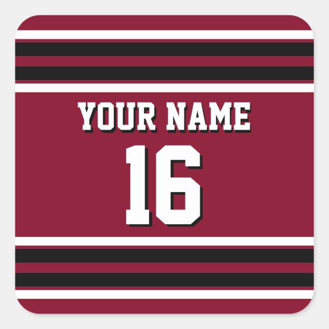 Burgundy Black Wht Team Jersey Custom Number Name Square Sticker (Front)