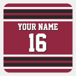 Burgundy Black Wht Team Jersey Custom Number Name Square Sticker