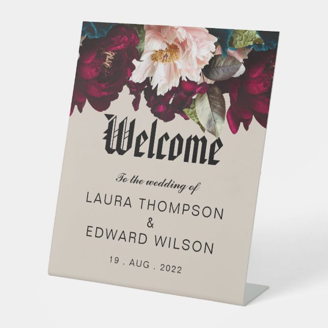 Burgundy Bliss: Elegant Floral Vine Pattern in Win Pedestal Sign (Front)