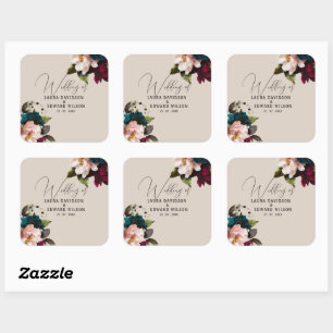Burgundy Bliss: Elegant Floral Vine Pattern in Win Square Sticker