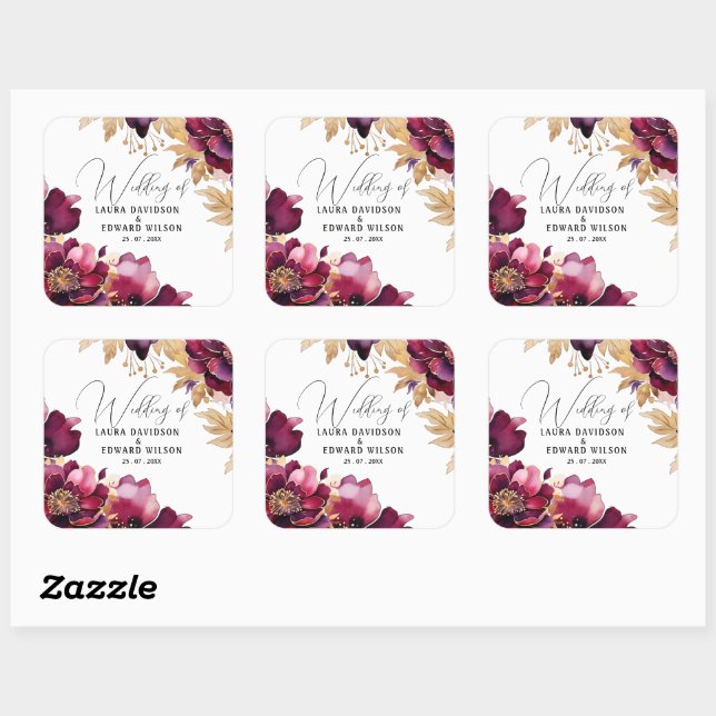 Burgundy Bliss: Elegant Floral Vine Pattern in Win Square Sticker (Sheet)