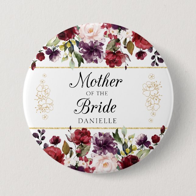 Burgundy Bliss Mother of the Bride Monogrammed Pin (Front)